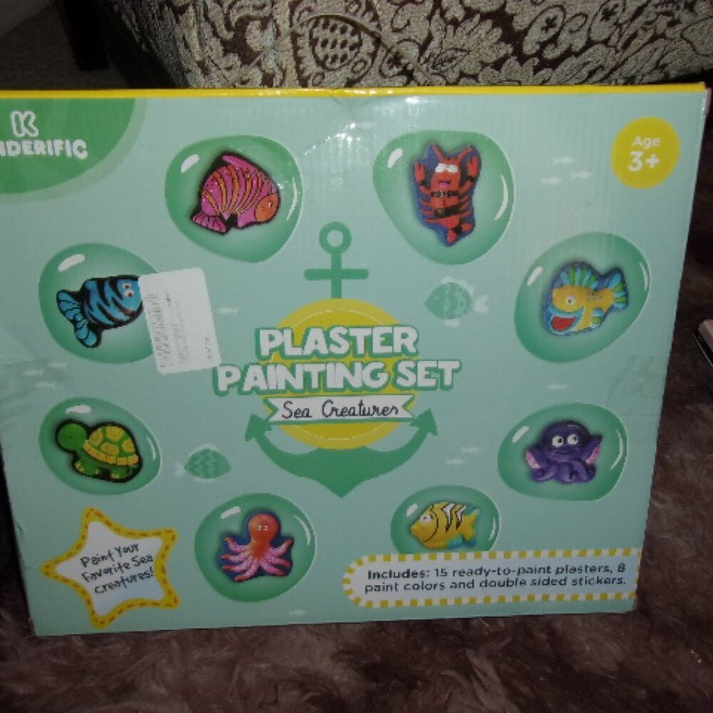 Kinderific Fish Plaster Painting, Figurines, Paints, Brushes New